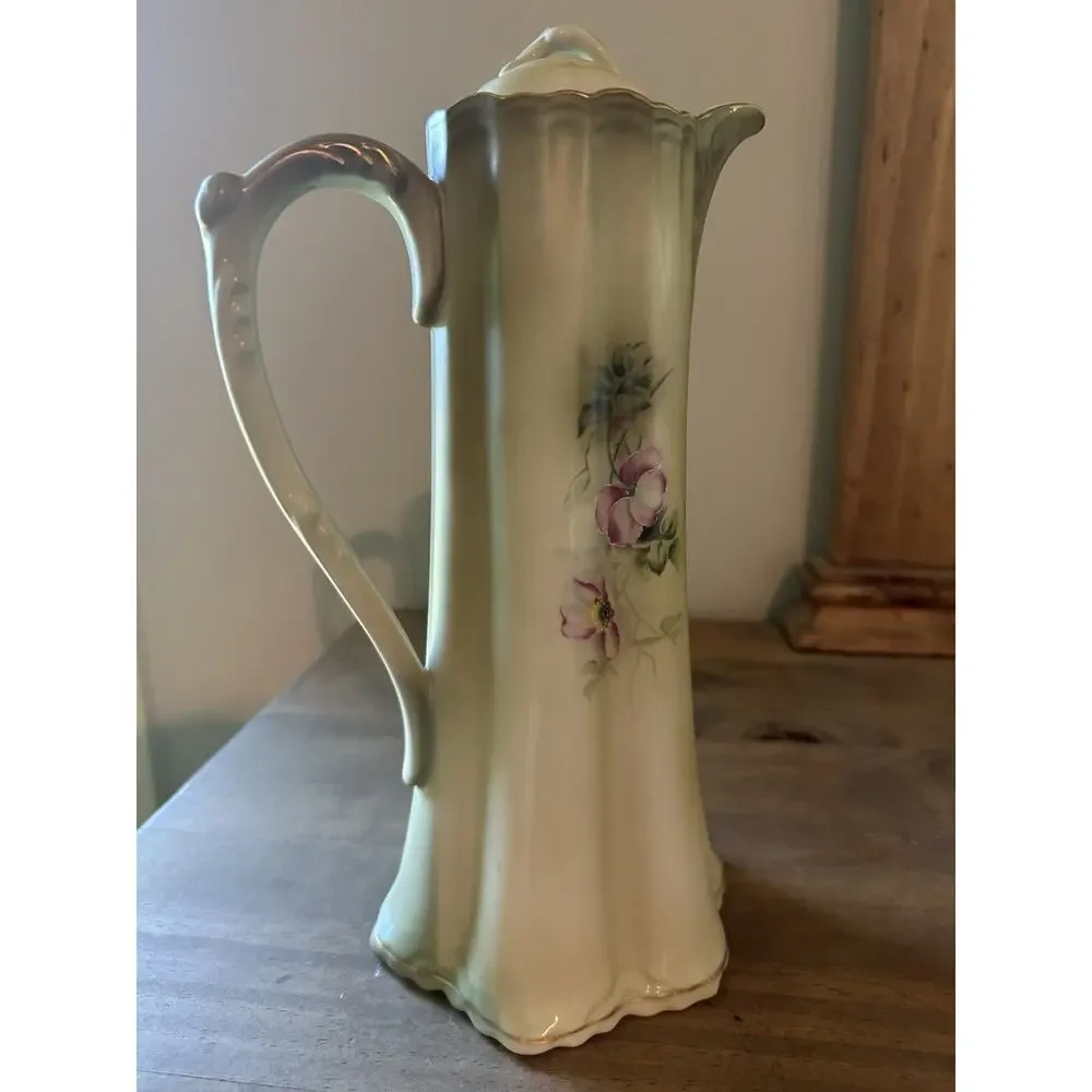 Antique Nippon Hand-Painted Dogwood Chocolate Coffee/Teapot Set with 4 cups